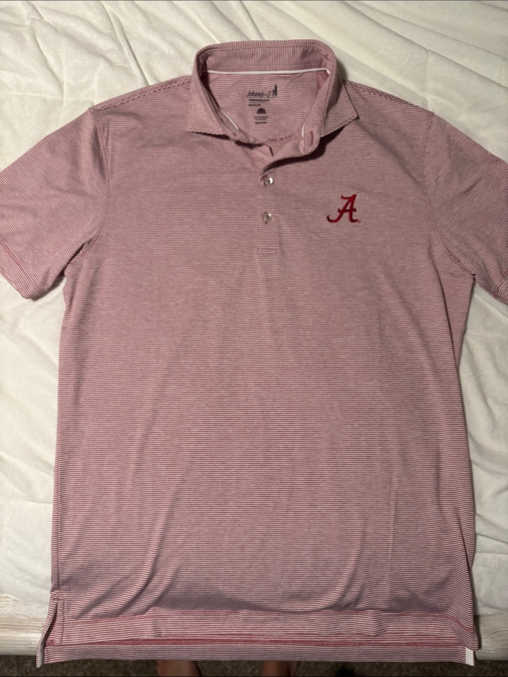 johnnie-O Men's Small-Striped Polo with Red 'A' Logo